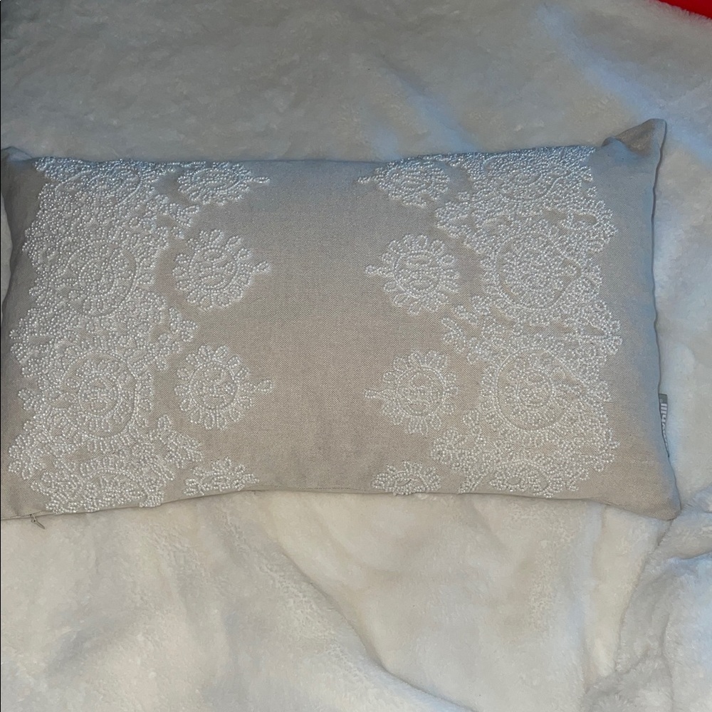 Broyhill cream-colored beaded accent pillow-19”x11”